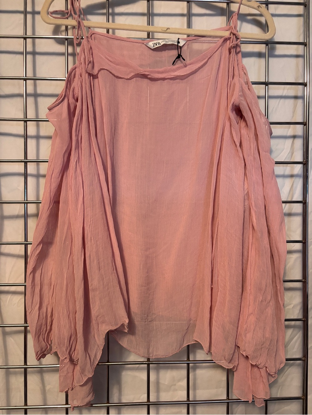 Zara Pink Cold-Shoulder Blouse NWOT